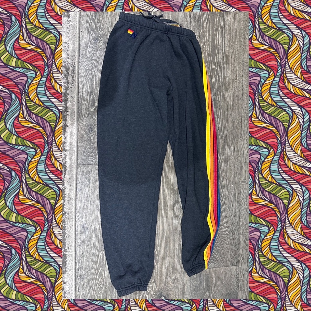 Aviator Nation 5 Stripe Sweatpants Charcoal Grey ~ Size Large